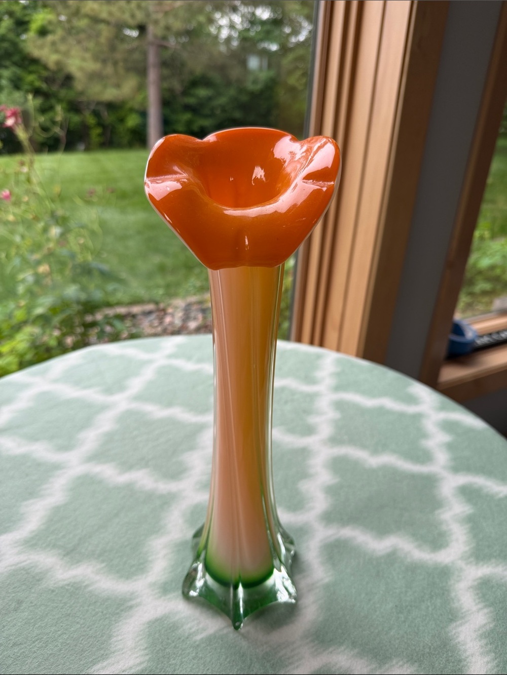 Vintage Italian Murano Jack in the Pulpit Art Glass Vase MCM Orange White Green